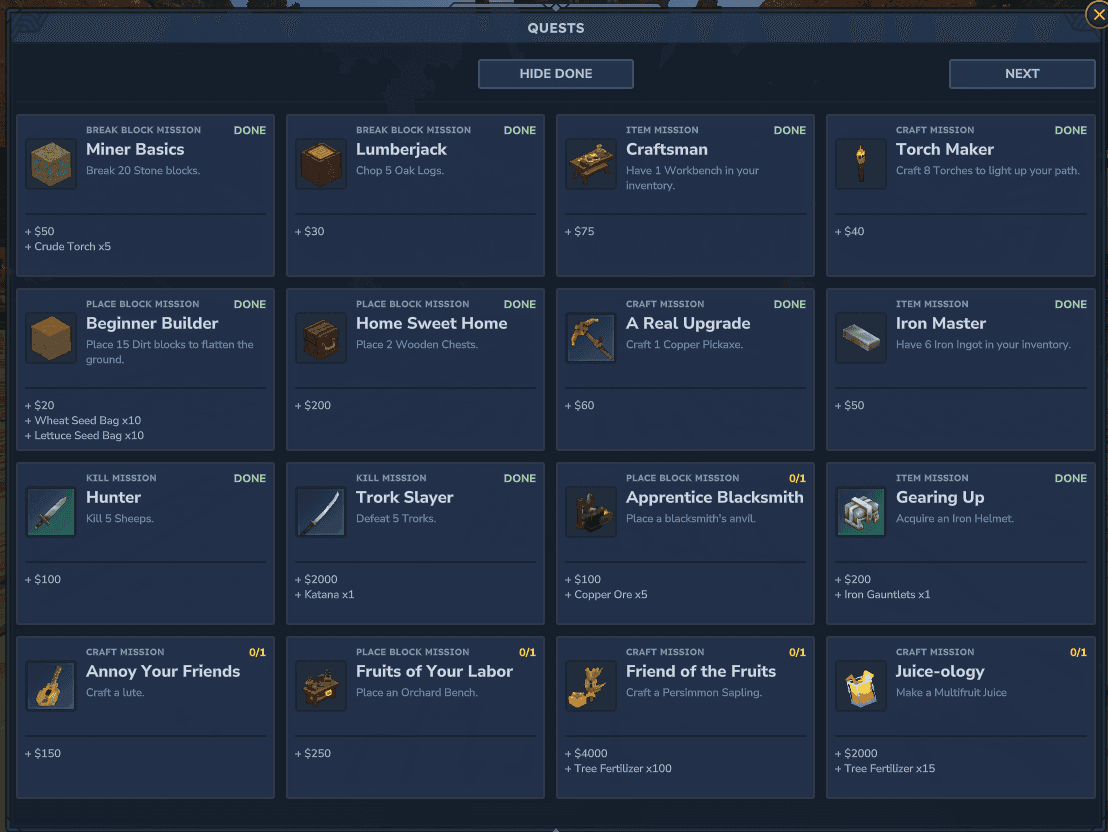 Our Quest system will help guide you through progression.